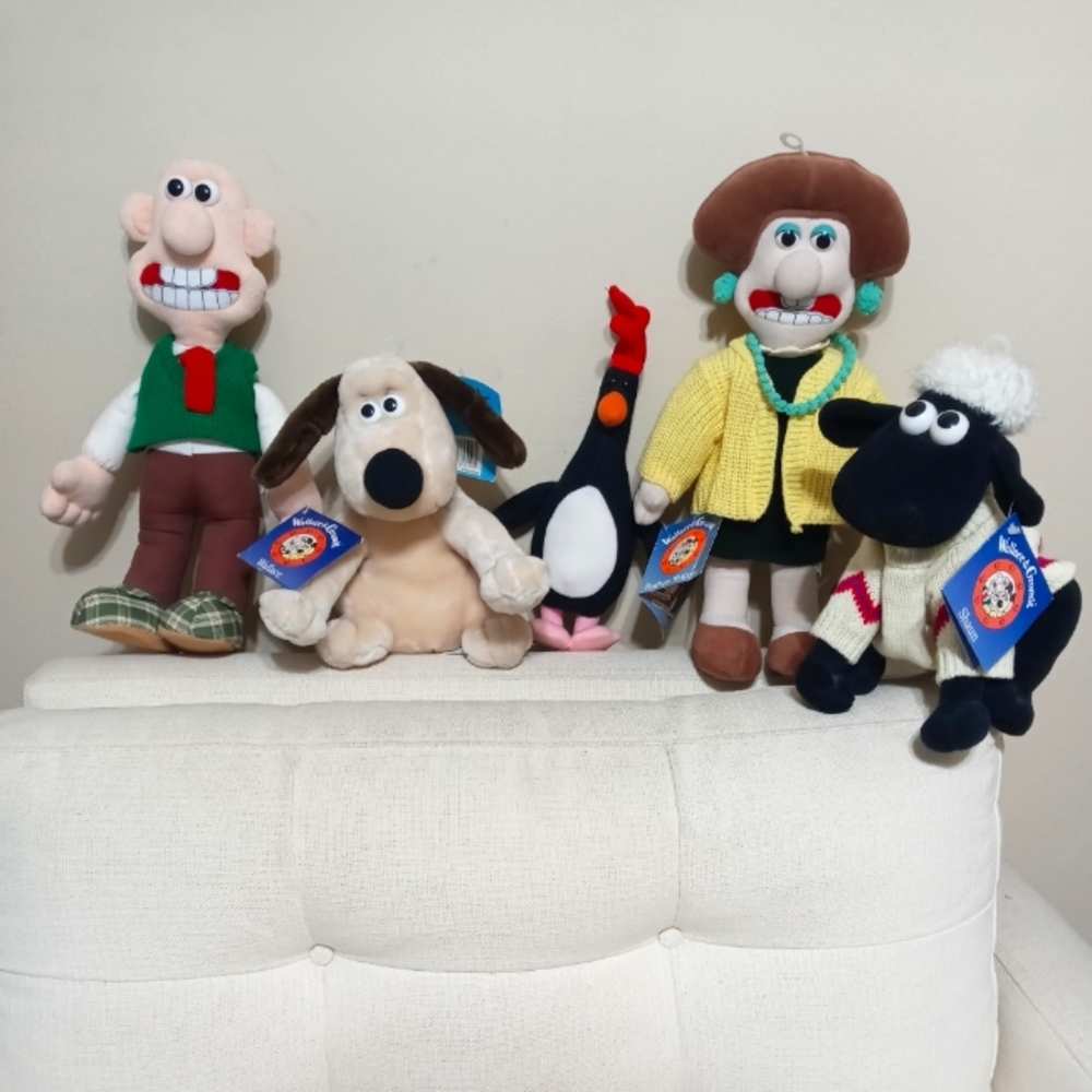 Wallace & Gromit Vintage 5 Complete Set Plush Dolls collectible toys 80s 90s